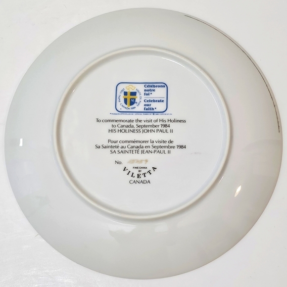 Pope John Paul II Papal Visit to Canada 1984 Commemorative Plate - Picture 7 of 7